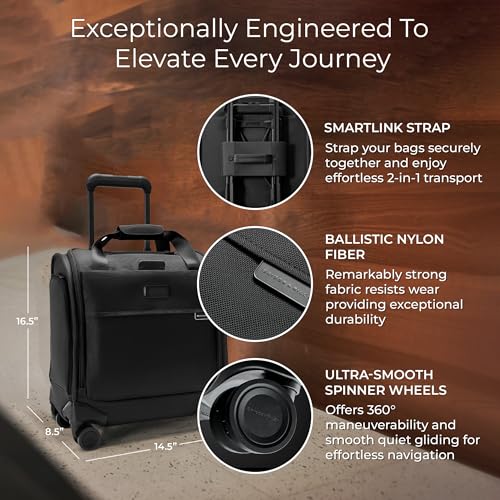 Image of Briggs & Riley Cabin Spinner - Carry On Luggage for Travel, Suitcases with Wheels, Softside Rolling Bag for Men & Women, Fits Under Plane Seat, Interlocking Handle - Baseline Collection, Black