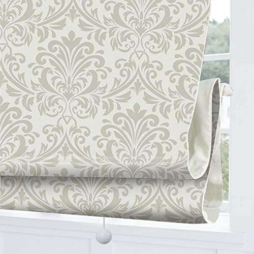 Cordless Roman Shades Window Blinds, Grey Pattern Premium Blackout Roman Window Shades, Custom Washable Fabric Roman Shades for Windows, Doors, French Doors, Kitchen Windows (1 Piece)