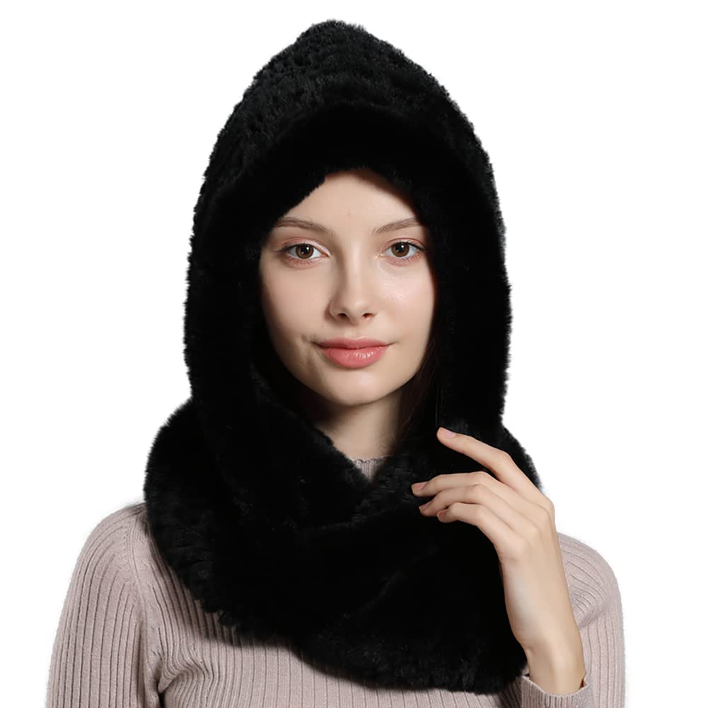 Winter Warm Real Rex Rabbit Fur Hat Women 2-in-1 Function Hoods