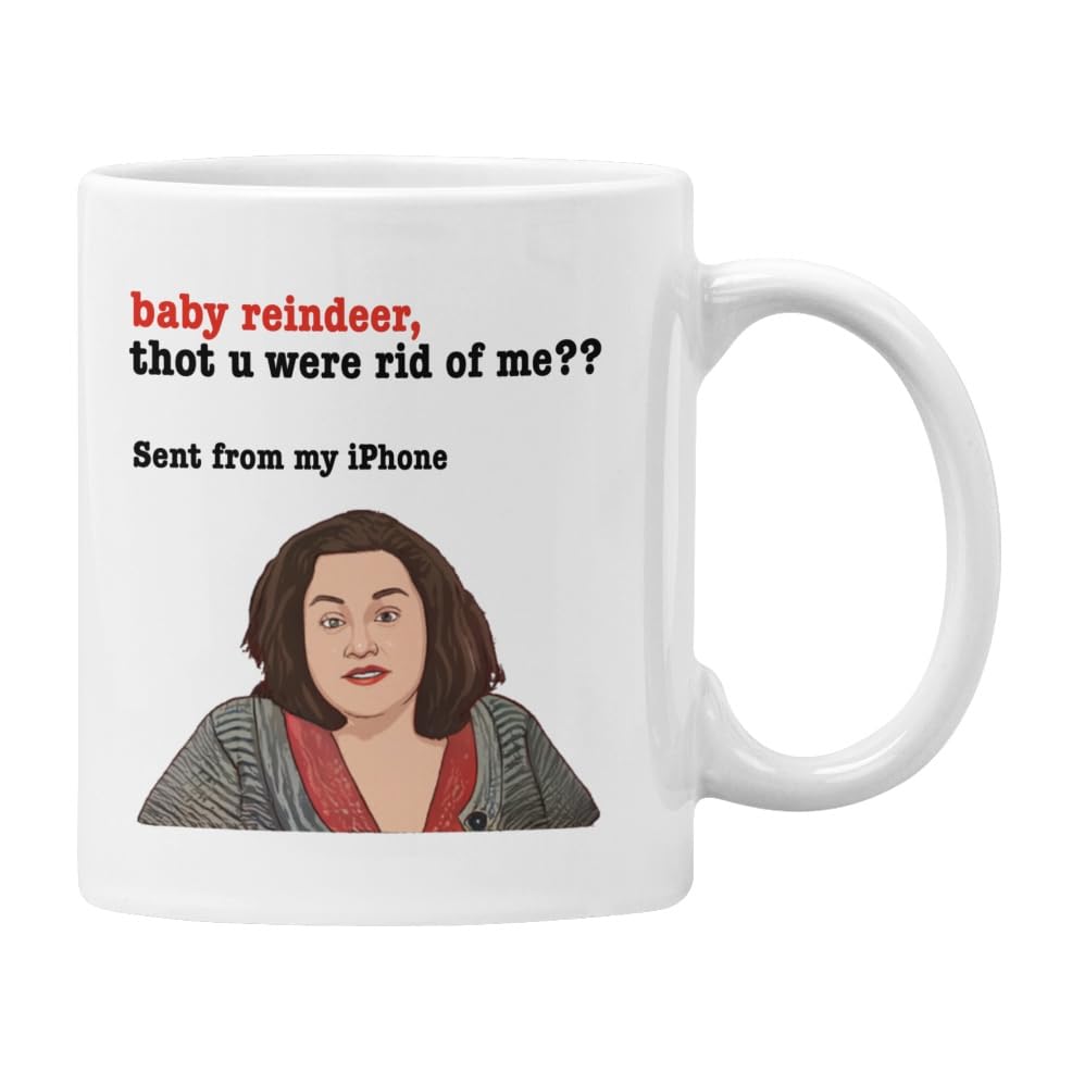 Plumfoolery Baby Reindeer Mug & Coaster Martha email thot u were rid of me Funny Gift for Women (White), 11 fl ounces