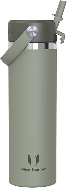 Super Sparrow Trinkflasche Edelstahl 750ml - Weiter Öffnung SwivelSip Thermosflasche mit Strohhalm - BPA-frei, Auslaufsicher Trinkflaschen - Ergonomisch Thermoskanne für Sport, Reisen, Outdoor - 1