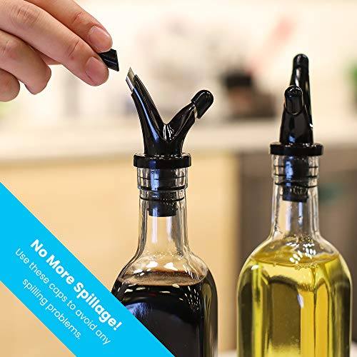 Zeppoli Oil and Vinegar Bottle Dispenser Set with Stainless Steel Rack and Removable Cork - Dual Spout, Pouring Funnel, 4 Spout Seals, 17 oz Olive Oil Bottle and Vinegar Glass Set