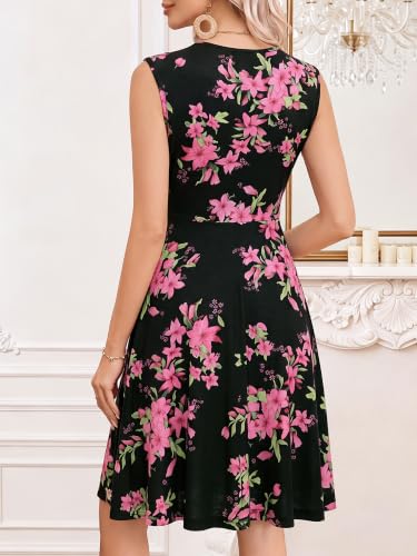 Image of OURIN Women's Spring Deep V Neck Sleeveless Floral Sundresses with Pockets Flowy Summer Dresses for Women