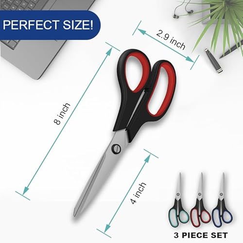 Scheren aus Edelstahl | 3 Stück, 20.2CM Haushaltsschere, Küchenschere, Stoffschere, Extra Scharfe Klinge, Rostfrei, Robuster Kunststoffgriff, Stabile und scharfe Klingen, Schwarz