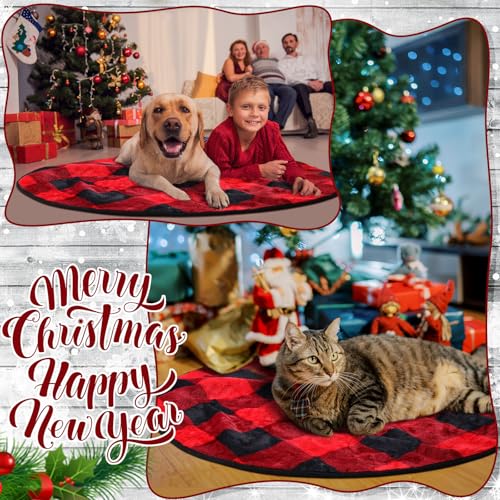 Image of 2 Pack Washable Dog Pee Pads Christmas Buffalo Plaid Waterproof Puppy Pads Reusable Pet Training Pad Absorbent 36 inch Round Whelping Floor Bed Mat Fleece Pad for Potty(Black Red)