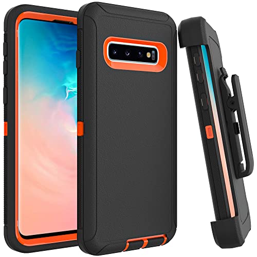 Image of Case for Galaxy S10 with Clip, Heavy-Duty Tough Rugged Shockproof Drop Protective Cover Cases for Samsung Galaxy S10, Black+Orange