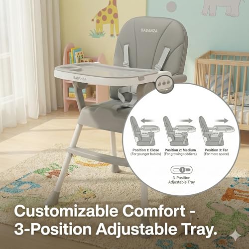 Image of 2 in 1 Convertible Baby Feeding High Chair For Dining | 5 Point Safety Harness | Double Removable Tray | Wide Footrest, Soft Cushion, Compact, Travel Friendly, Lightweight & Sturdy (Dove Grey)