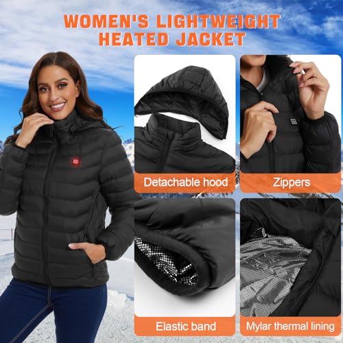 Women’s heated jacket with 2pack 10000mAh Battery Pack, QTREE Lightweight Heated Coat with 8 Areas Heating3