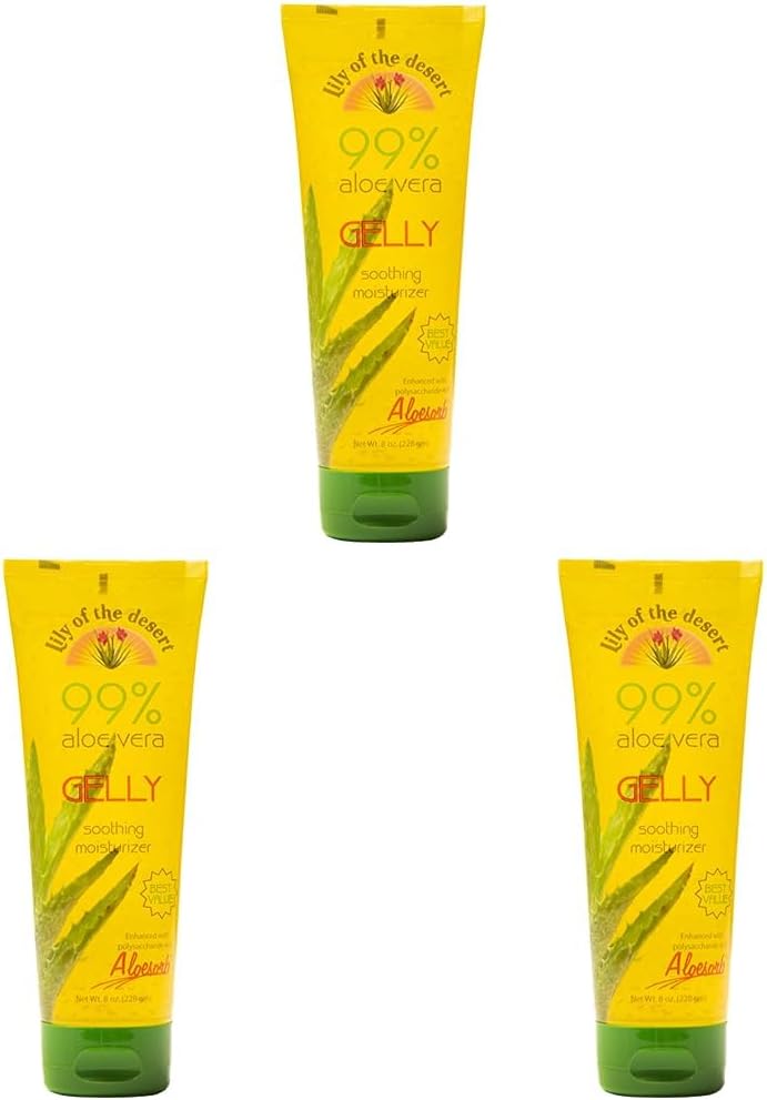 Lily Of The Desert Gelly Moisturizer - 99% Organic Aloe Vera Gel for Skin, After Sun Care with Aloe, Vitamin E Oil, and Vitamin C for Sunburn Relief, 8 Fl Oz (Pack of 3)