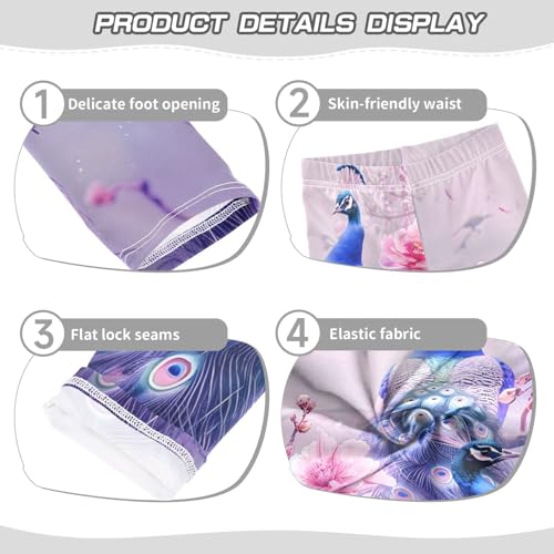 Bolaz Toddler Girls Leggings Printed Yoga Pants Leggings A Pair of Pale Blue Peacocks for Kids3