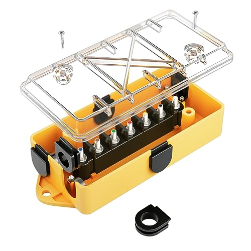 MECMO 7 Way Trailer Wire Junction Box Clear Cover Color-Coded 7 Pin Terminal Studs Heavy Duty 7 Gang Trailer Wiring Connector Weatherproof Electrical Junction Box for Rewiring RV Camper Trailer Light