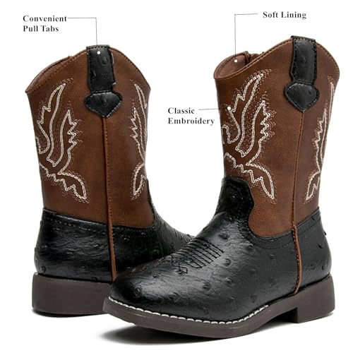 DADAWEN Boys Girls Cowboy Boots Bumps Embroidery Square Toe Mid Calf Western Cowgirl Boots Riding Shoes (Toddler Little Kid Big Kid)4