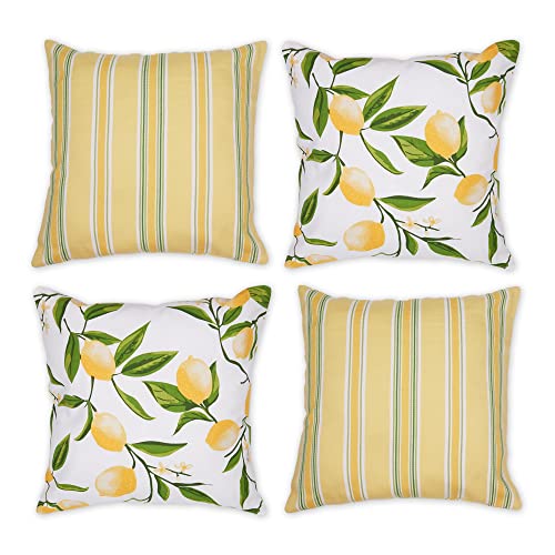 DII Decorative Square Throw Pillow Cushion Cover Set, Hidden Zipper, Cotton & Machine Washable, 18x18, Lemon Bliss, 4 Piece