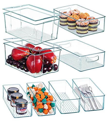 Hudgan 8 Pack Stackable Pantry Storage Bins, Clear Acrylic Organizers for Organizing Freezer or Fridge, The Home Edit Storage Containers - 3 Sizes