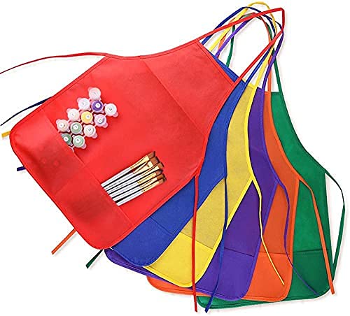 Ganesh Store Presents 24 Piece Non Woven Waterproof Kids Apron Cooking, Painting, Eating and School 6 and 12 yrs Multicolour With 2 Roomy Pockets (Pack of 24_ brush not include)