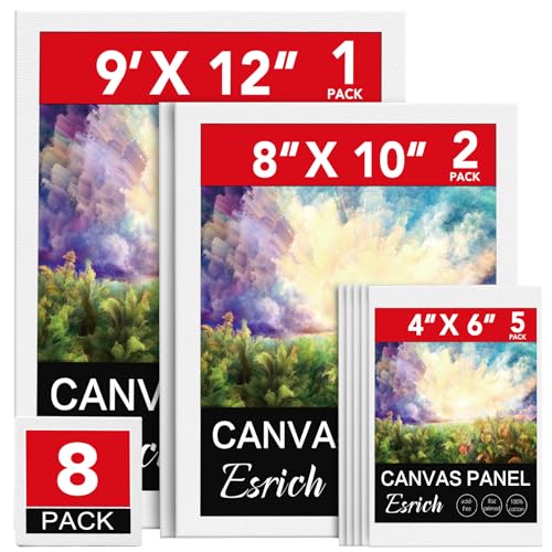 ESRICH Canvases for Painting 8Pack Painting Canvas with 9x12,8x10...