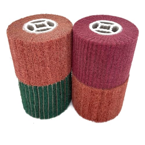 Image of 4 Pcs Abrasive Burnishing Wheel 4.7 inch x 4 inch, Grit 80 & 120SP & 240 & 320 | Stripping Drum Polishing Wheel, With Sandpaper, Surface Conditioning Tool Drum, For Metal Rust Paint and Coating Removal