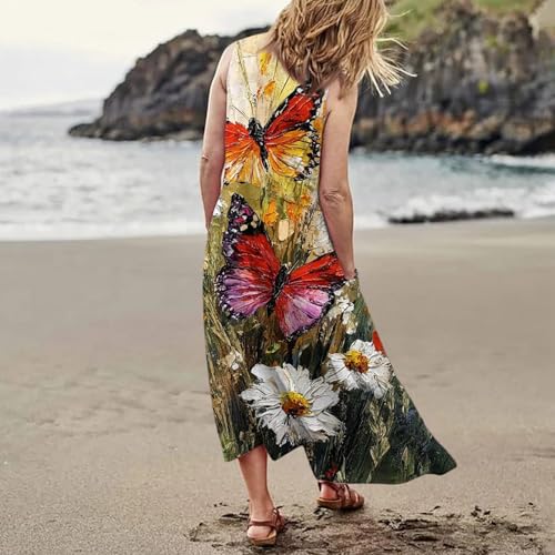 Plus Size Cotton Linen Summer Dresses for Curvy Women 2025 Sleeveless Maxi Vacation Beach Sundresses with Pockets