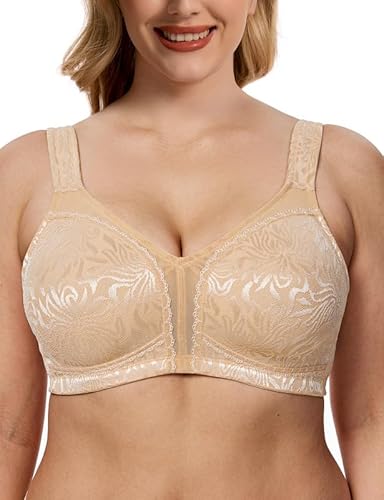 WingsLove Women's Full Coverage Plus Size Everyday Bra Minimizer Wireless Non Padded Wide Straps Comfort and Support for Large Bust(Honey Nude, 36F)