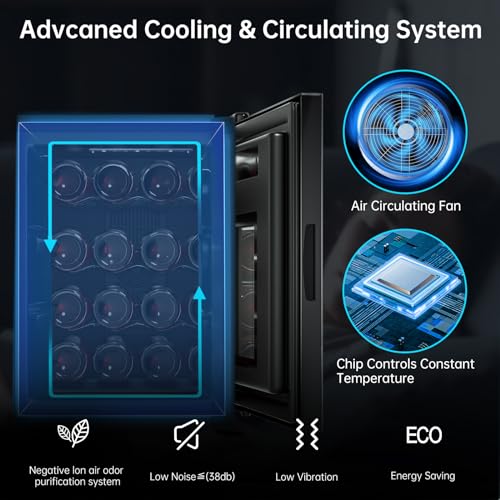 Image of KingChii 16 Bottle Wine Cooler, Freestanding Wine Fridge with Glass Door, Adjustable Shelves & Digital Temperature Display Wine Refrigerator for Red, White, Champagne - Perfect for Home, Kitchen, Bar