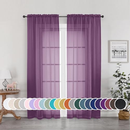 Image of OWENIE Sheer Curtains 72 Inches Long 2 Panels Set, Transparent Light Filtering Plum Sheer Curtain Rod Pocket Clear Drapes for Living Room Bedroom Window Sliding Glass Door, Each 42 x 72 Inch, Plum