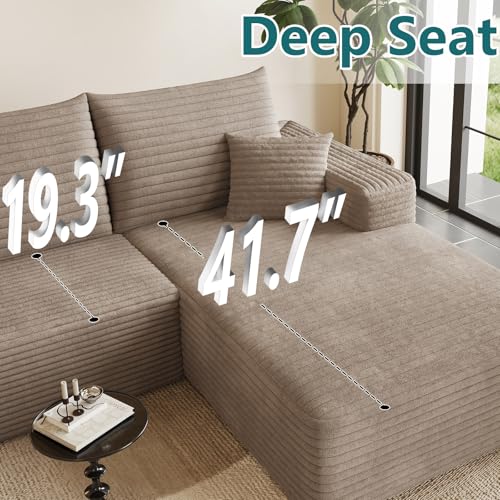 Image of 95 inch U-Shape Cloud Couch, Modern Modular Sectional L-Shape Sofa with Ottoman, Corduroy Upholstered Couches Deep Seat Sleeper Chaise Longue for Living Room, No Assembly Required(Camel, Right Facing)