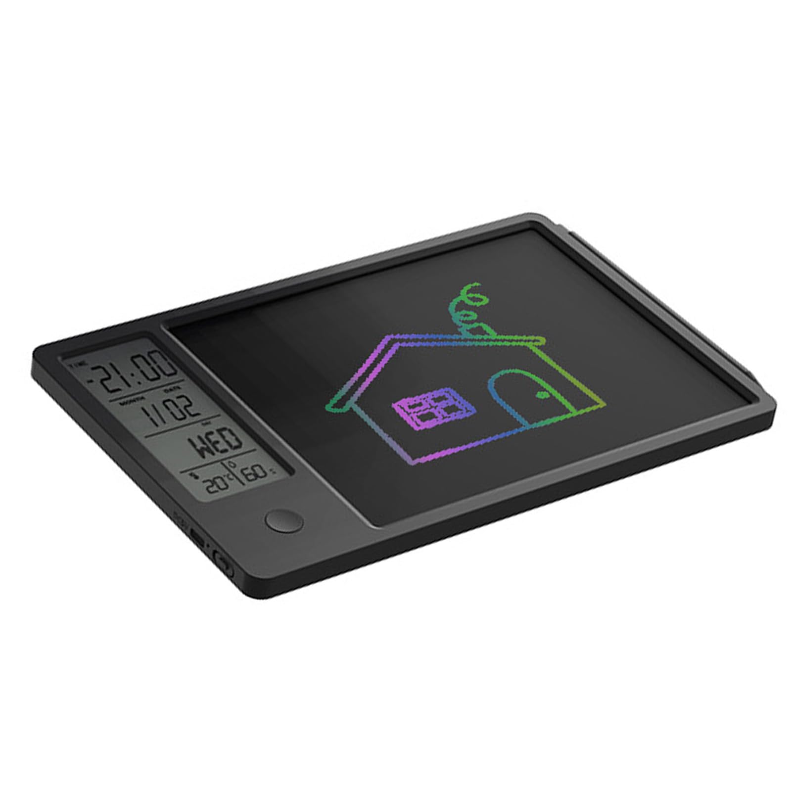 Elektroniczny kalendarz z notatnikiem, wymazywalna tablica do pisania LCD Elektroniczny cyfrowy planer Kalendarz Tablet Wyświetlacz temperatury i wilgotności (BLACK)