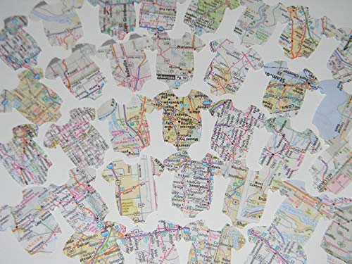 100 Road Atlas Map onesie confetti - baby shower party decor - Welcome to the World Travel decorations