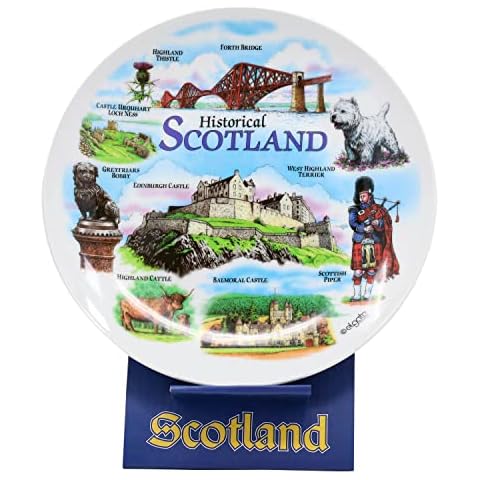 Historical Scotland Souvenir Ceramic Plate with Stand Cover