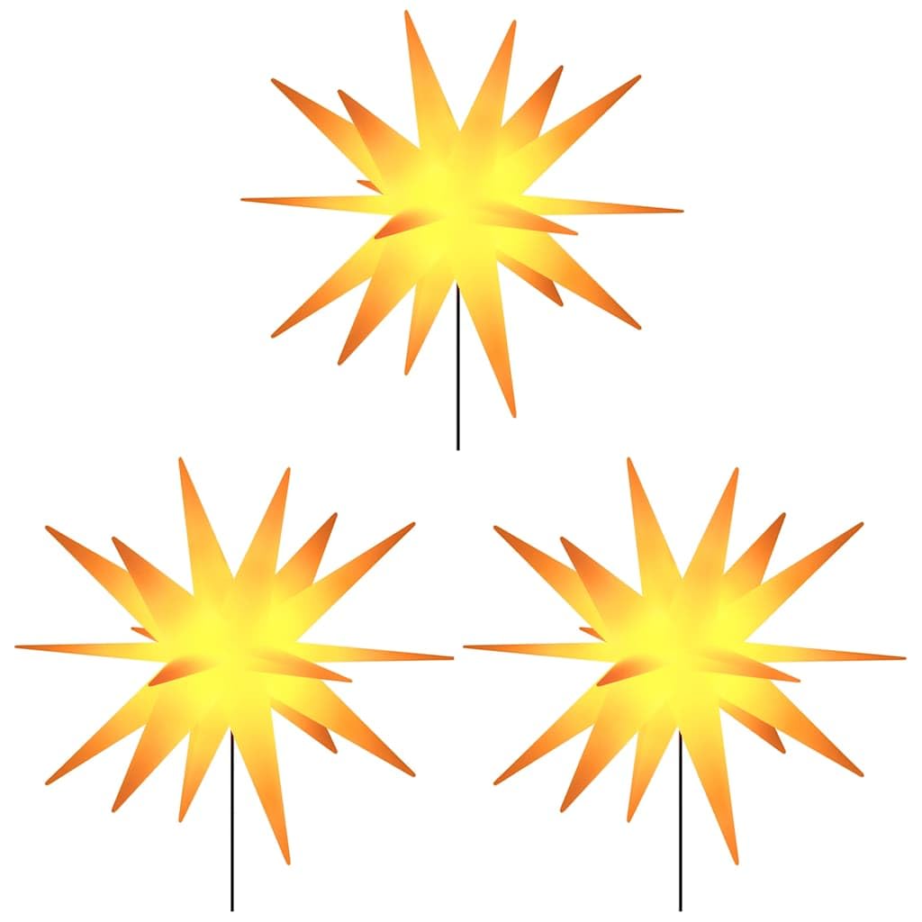 LED-Weihnachtssterne 3 Stück mit Erdspießen faltbar Gelb 57 cm warmweiß IP44 wasserdicht Timer innen außen Garten Balkon Terrasse festliche Deko