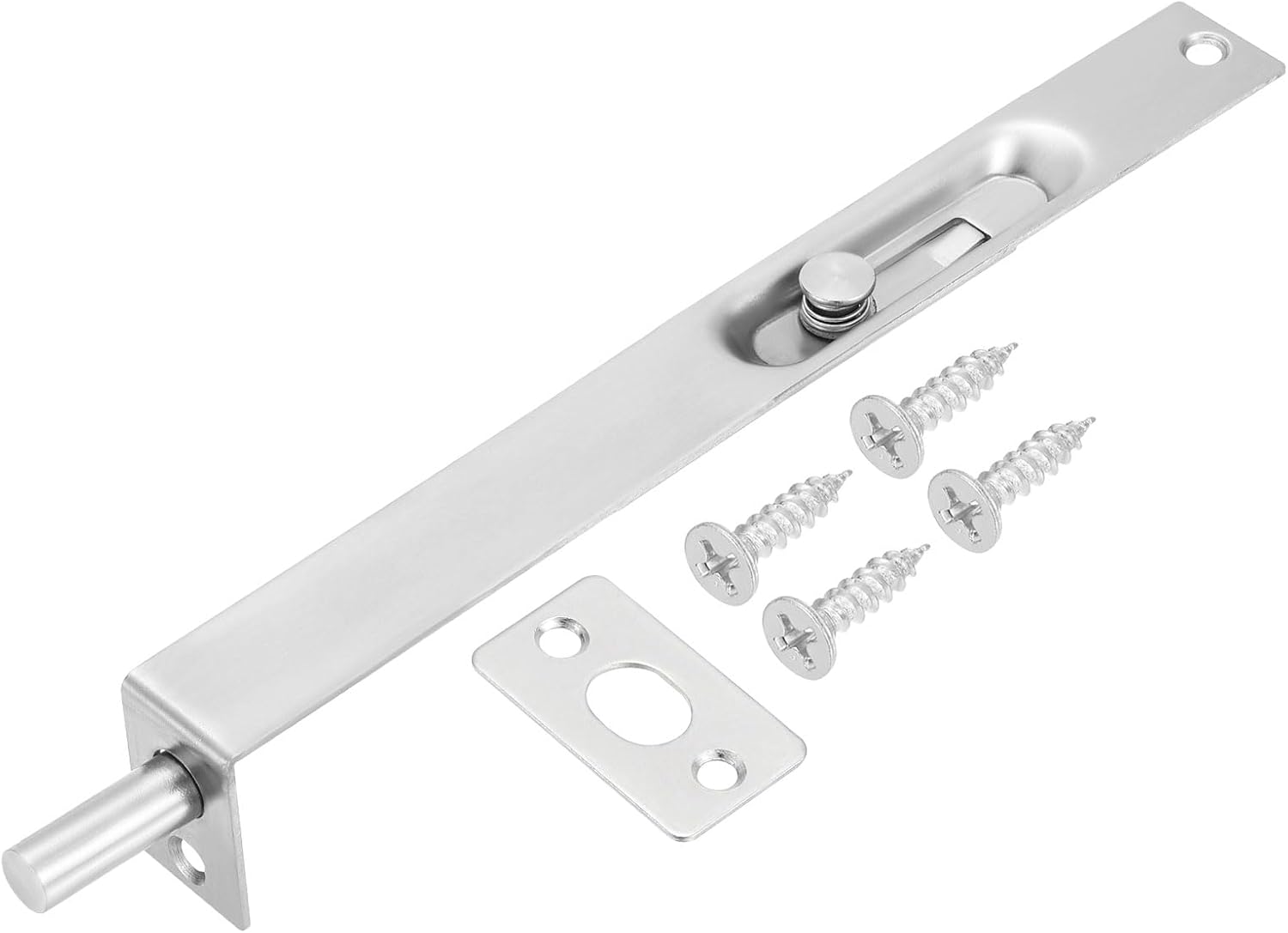 MECCANIXITY Flush Bolt 4.06 x 0.87 Inch Solid Brass Door Flush Bolt for Double Door Concealed Slide Lock Latch Stainless Steel for Wood Sliding Doors Cupboard Cabinet Silver， Pack of 1