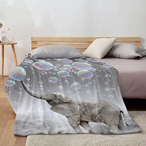 Elephant Throw Blanket,Flannel Fleece Blanket,Soft Cozy Fuzzy Comfy Warm Cute Lightweight Blanket For Women Adult Girl,Kid,Baby-Decor Gift-Grey Microfiber Nap Blanket For Couch,Bed,Sofa - 60" X 50" #TOP4