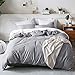 Bedsure 100% Washed Cotton Duvet Cover Queen Size Grey Comforter Cover Bedding Set 3 Pieces (1 Duvet Cover + 2 Pillow Shams)