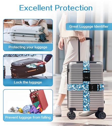 Image of Luggage Straps for Suitcases Travel Belt Luggage Band with Lock Heavy Duty Traveling Luggage Identifier Blue Buttrfly Cute Women Girls Unique Accesory Personalized