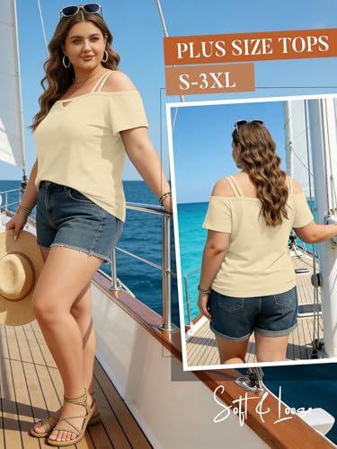 Image of Bliwov Womens Cold Shoulder Tops Short Sleeve Cute Sexy Summer Spring Beach Vacation T Shirts Fashion Outfits Basic Clothes