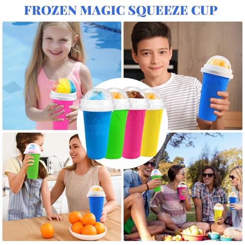 Slushie Cup, Slushy Maker Cup, Frozen Magic Squeeze Cups für Saft, Milch, Joghurt, Eiscreme, DIY Smoothie Kühlbecher mit Deckel und Strohhalm für Kinder, Freunde, Familie (blau + gelb) – Bild 8