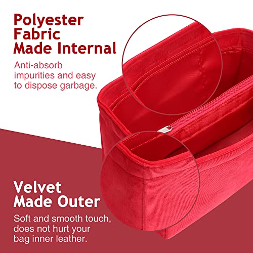 Mtrsue Original Velvet Purse Organizer Shaper Insert For Handbag, Women Tote Bag Organizer With Metal Zipper For Neverfull Speedy And More (Red, Medium) #TOP1
