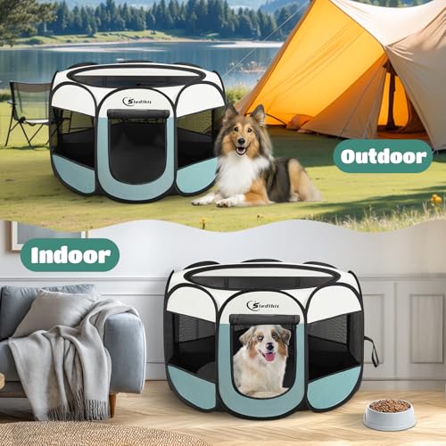 Image of Siedihit Large Dog Cat Playpen, Puppy Pet Playpen Indoor for Dog Crate Tent Cage Outdoor, Portable Pop Up Dogs Enclosure Kennel with Carrying Case for Dogs /Cats /Rabbits, Grey