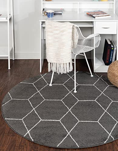 Unique Loom Trellis Frieze Collection Area Rug - Geometric (12' Round Dark Gray/Ivory)