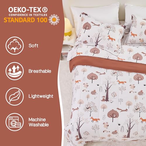 Image of Yibeizi Kids Comforter Set for Boys Girls Full Size, Cute Quilted Woodland Forest Animal Print Fall Bedding with Pillow Sham, Lightweight Soft Breathable Machine Camping Themed Bed Set 3 Piece