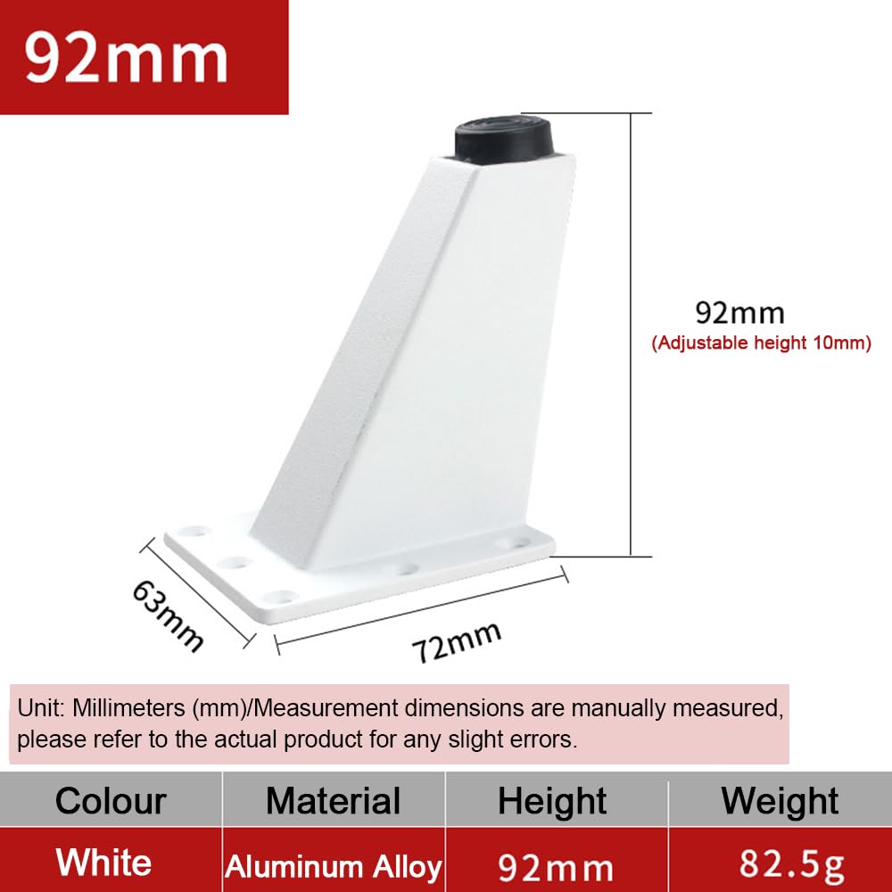 Globellapro 4PCS Adjustable Triangle Furniture Feet 92mm Aluminum Alloy Furniture Legs Replacement Support Feet with Screws for Sofa Table Cabinet White - Image 2