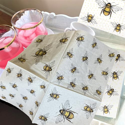 20-ct 6.5 Bee Napkins for Decoupage Bee Dinner Napkins Paper Bee Cocktail Napkins Cute Honeybee Napkins Decoupage Napkins with Bees Decorative Napkins Luncheon Size Beverage Bee Family Napkins
