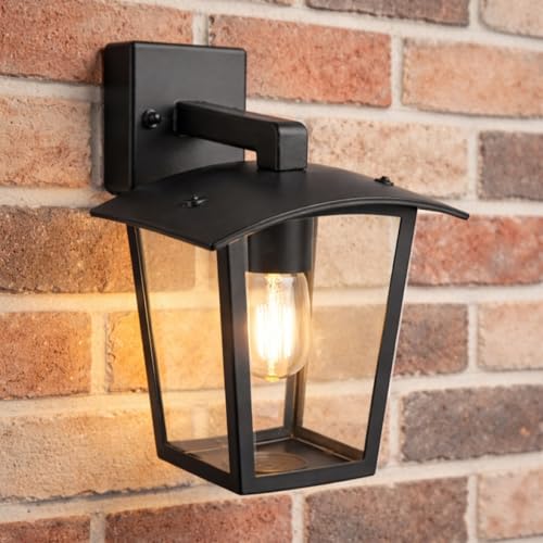 Applique murale d'extérieur lanterne noire élégante avec diffuseur transparent de qualité IP44 - 2