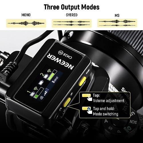 NEEWER CM28 (1 RX + 2 TX + Charging Case), Wireless Lavalier Microphone, Smart Noise Cancelling, 48KHz/16Bit 9 Hrs Uncompressed Recording, 656ft/200m Range, Lav Mic for iPhone, Android, Camera