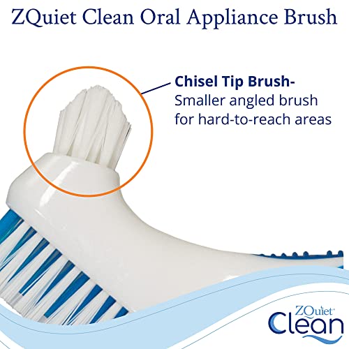 Zquiet Clean Denture Brush For Dental Devices (Mouth Guard, Retainer, Mouthpiece, False Teeth), Multi-Layered Bristles, No-Slip Ergonomic Handle Dental Appliance Cleaning Brush Tooth Brush, White/Blue #TOP2