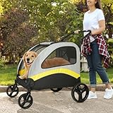 BingoPaw Schwerlast Hundebuggy für Hunde: 2 in 1 Hundewagen mit abnehmbar Trennwand für 2 kleine oder mittelgroße Hunde, Faltbarer Hunde Kinderwagen Transportwagen bis 42kg