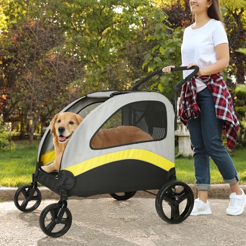 BingoPaw Schwerlast Hundebuggy für Hunde: 2 in 1 Hundewagen mit abnehmbar Trennwand für 2 kleine oder mittelgroße Hunde, Faltbarer Hunde Kinderwagen Transportwagen bis 42kg