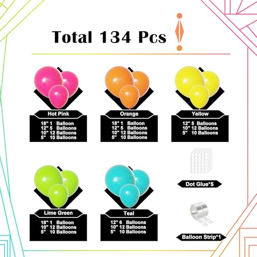 Image of Lukiituke Tropical Balloon Arch Kit, 134Pcs Summer Balloons, 4Sizes Rainbow Pool Party Balloon for Summer, Hawaiian, Birthday, Pool Party Decorations