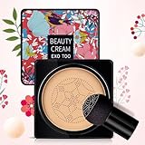 NUIBO Air Cushion CC Cream Mushroom Head, Moisturizing Concealer Makeup Base, Primer Liquid Foundation Long Lasting with Mushroom Makeup Sponges 【Natural】
