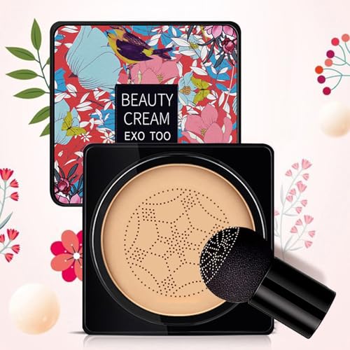 NUIBO Air Cushion CC Cream Mushroom Head, Moisturizing Concealer Makeup Base, Primer Liquid Foundation Long Lasting with Mushroom Makeup Sponges 【Natural】